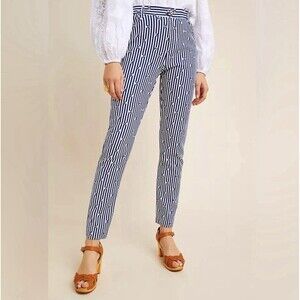 Anthropologie The Essential Slim Pants Trousers Sz 0 Blue striped floral NEW